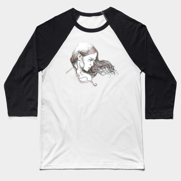 Windblown Hair_Line drawing. Baseball T-Shirt by FanitsaArt